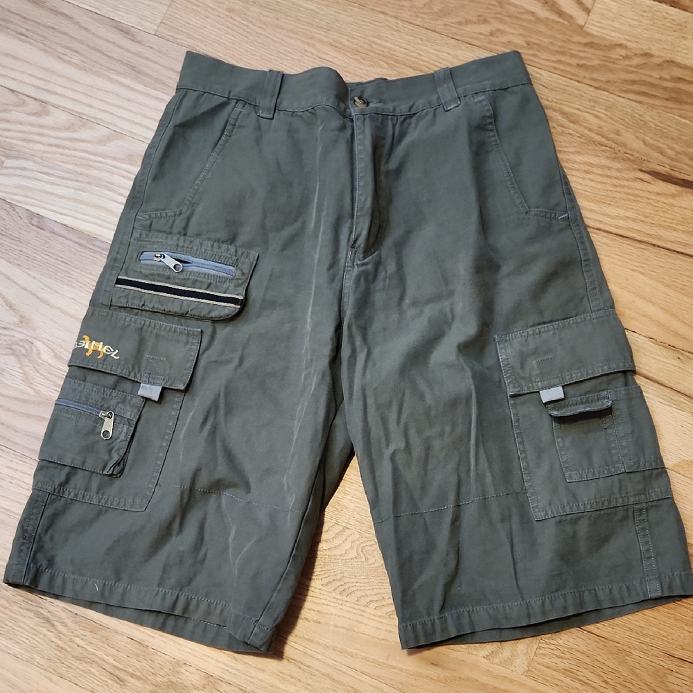 Camel Brand Men's Olive Cargo Shorts Utility Size 32 100% Cotton gorpcore hiking
